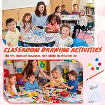 24 Pack Mini Watercolor Kids Paint Set Painting Valentines Day Card Mini Watercolor Palette, 5 Color Tray with Paint Brush Included, Preschool Coloring Cards Valentines Day Gifts to Color for Party