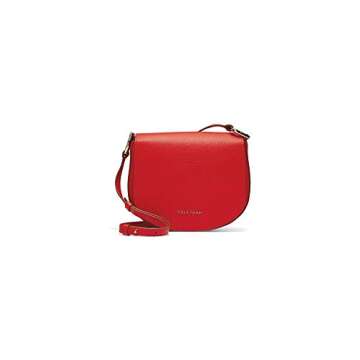 Cole Haan Womens Grand Series Leather Flap Shoulder Handbag Red Small