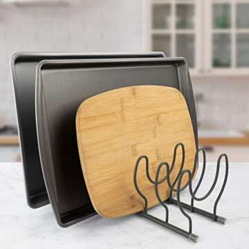 Spectrum Diversified Euro Kitchen Lid Organizer for Plates, Cutting Boards Bakeware, Cooling Racks, Pots & Pans, Serving Trays, and Reusable Containers, Industrial Gray, Model:28676