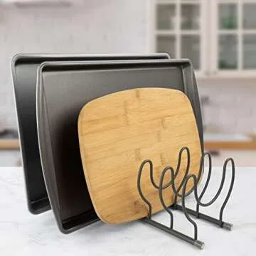 Spectrum Diversified Euro Kitchen Lid Organizer for Plates, Cutting Boards Bakeware, Cooling Racks, Pots & Pans, Serving Trays, and Reusable Containers, Industrial Gray, Model:28676