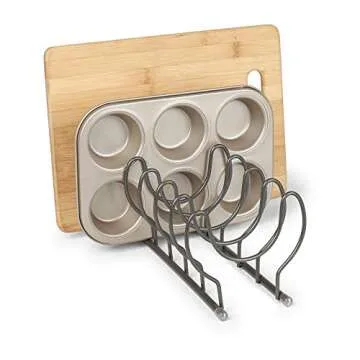 Spectrum Diversified Euro Kitchen Lid Organizer for Plates, Cutting Boards Bakeware, Cooling Racks, Pots & Pans, Serving Trays, and Reusable Containers, Industrial Gray, Model:28676