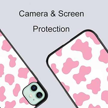 GUAYDOYIM Baby Pink Cow Animal Print Case Compatible with iPhone 12 iPhone 12 Pro,Pink Cow Print Protective Case with Shockproof Soft TPU Material for Women Girls (H-Pink Cow)