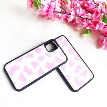 GUAYDOYIM Baby Pink Cow Animal Print Case Compatible with iPhone 12 iPhone 12 Pro,Pink Cow Print Protective Case with Shockproof Soft TPU Material for Women Girls (H-Pink Cow)