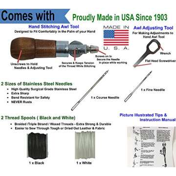 Repair Stitch Tool | Sewing Awl for Bounce Houses, Inflatables, Leather, Thick Fabric, Shoes, Bags, ...