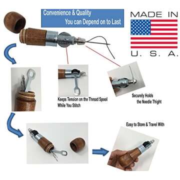 Repair Stitch Tool | Sewing Awl for Bounce Houses, Inflatables, Leather, Thick Fabric, Shoes, Bags, Belt, Upholstery Repair Kit & Crafts Leather, Tarp Stitching – Made in USA. Professional Heavy Duty