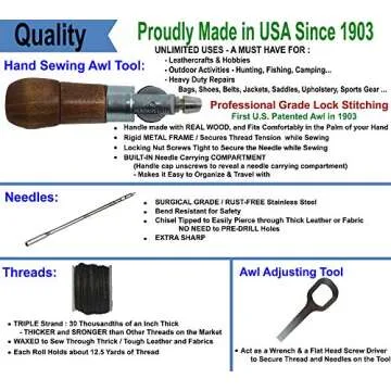 Repair Stitch Tool | Sewing Awl for Bounce Houses, Inflatables, Leather, Thick Fabric, Shoes, Bags, Belt, Upholstery Repair Kit & Crafts Leather, Tarp Stitching – Made in USA. Professional Heavy Duty