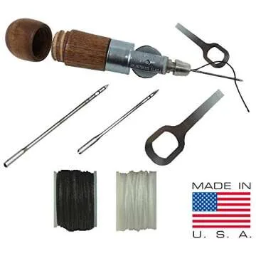 Repair Stitch Tool | Sewing Awl for Bounce Houses, Inflatables, Leather, Thick Fabric, Shoes, Bags, Belt, Upholstery Repair Kit & Crafts Leather, Tarp Stitching – Made in USA. Professional Heavy Duty
