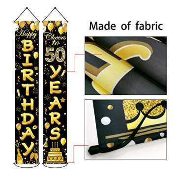 50th Birthday Party Banner Decorations Cheers to 50 Years Banner 50th Party Supplies Black Gold Welc...