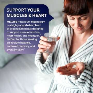 MD. Life Magnesium Potassium Supplement - 90 Capsules - High Absorption Magnesium Complex to Support Vascular Health & Leg Cramp 90cts