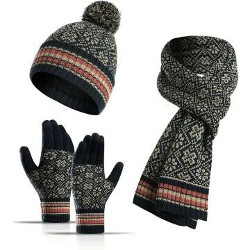 Winter Beanie Hat Scarf Touchscreen Gloves Set for Women - Cozy & Stylish!