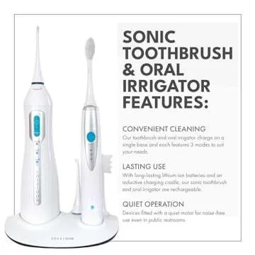 ToiletTree Products Poseidon Irrigator and Toothbrush Combo - Rechargeable Sonic Toothbrush and Oral Irrigator to Support Oral Health and Fight Bad Breath - Comes with Extra Tips for Multiple Users