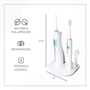 ToiletTree Products Poseidon Irrigator and Toothbrush Combo - Rechargeable Sonic Toothbrush and Oral Irrigator to Support Oral Health and Fight Bad Breath - Comes with Extra Tips for Multiple Users