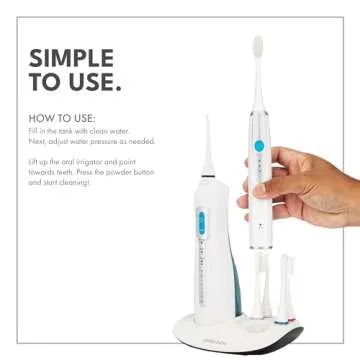ToiletTree Products Poseidon Irrigator and Toothbrush Combo - Rechargeable Sonic Toothbrush and Oral Irrigator to Support Oral Health and Fight Bad Breath - Comes with Extra Tips for Multiple Users