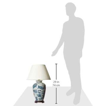 Red Lantern 29" Blue and White Chinese Landscape Lamp