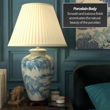 Red Lantern 29" Blue and White Chinese Landscape Lamp