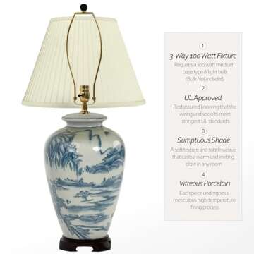 Red Lantern 29" Blue and White Chinese Landscape Lamp