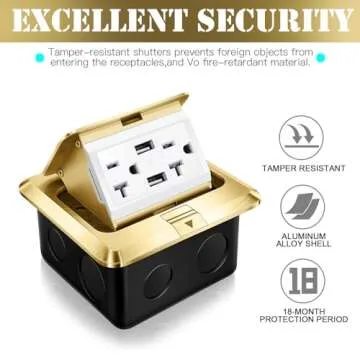 Hoolerry 2 Pack Pop up Floor Electrical Outlet Cover Box Kit with 4.8A USB Charger 20Amp Waterproof Weatherproof Floor Tamper Resistant Outlet Receptacle for Countertop Home (Gold)