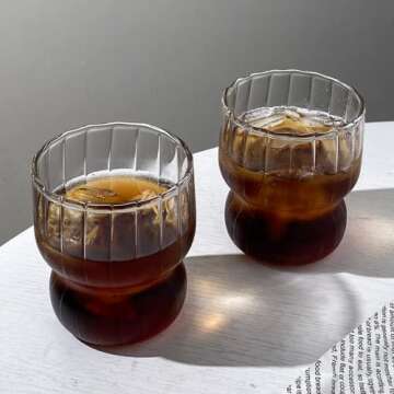 JOYMENTHERE 8.8 oz Vintage Ribbed Drinking Glass Set