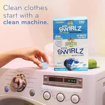 ECO-GALS Washing Machine Cleaner and Deodorizing Tablets For Front & Top Load Washers Including H.E. to Remove Odor causing build-up, Pet Hair, & debris from drum, pipes, and filter.