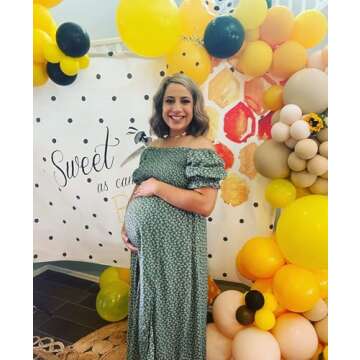 Floral Maternity Dress for Photoshoot Baby Shower, Square Neck Puff Sleeve Maternity Boho Smocked Pr...