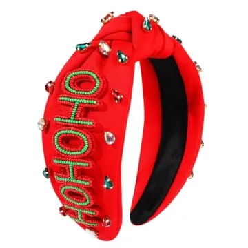 YAHPERN Christmas Headband for Women Jeweled Xmas Bow Tree Snowflake Knotted Headband Holiday Christmas Hair Accessories (HOHOHO)