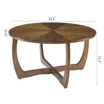 Round Wood Coffee Table, Solid Hardwood Coffee Tables for Living Room, Mid Century Modern Coffee-Tab...