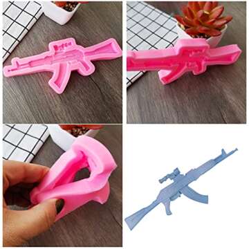 Rainmae 5Pcs Mini Machine Gun Silicone Fondant Molds Pistol Shaped Baking Molds Cupcake Topper Decor...