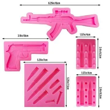Rainmae 5Pcs Mini Machine Gun Silicone Fondant Molds Pistol Shaped Baking Molds Cupcake Topper Decor Tools for Making Cake, Chocolate, Gummy, Candy, Polymer Clay, Crafting Projects, Jewelry Making