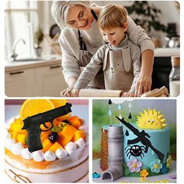 Rainmae 5Pcs Mini Machine Gun Silicone Fondant Molds Pistol Shaped Baking Molds Cupcake Topper Decor Tools for Making Cake, Chocolate, Gummy, Candy, Polymer Clay, Crafting Projects, Jewelry Making