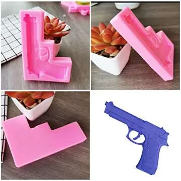Rainmae 5Pcs Mini Machine Gun Silicone Fondant Molds Pistol Shaped Baking Molds Cupcake Topper Decor Tools for Making Cake, Chocolate, Gummy, Candy, Polymer Clay, Crafting Projects, Jewelry Making