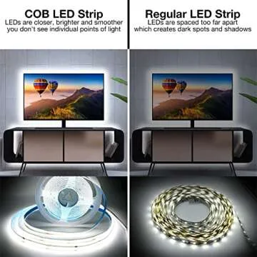 DAYBETTER COB LED Strip, 16.4 ft White LED Strip Lights, Dimmable LED Light Strip 6500K Bright Daylight White, 24V, 1600LEDs, 2835 Flexible LED Tape Light for TV, Bedroom, Kitchen Cabinet, Closet