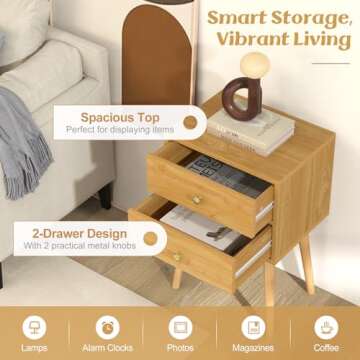 Giantex Stylish Mid Century Nightstand Set of 2