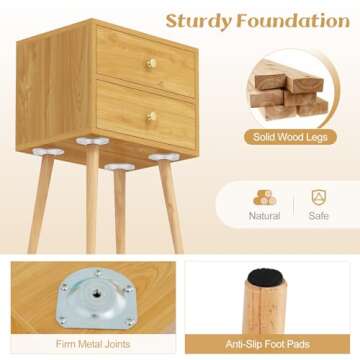 Giantex Stylish Mid Century Nightstand Set of 2