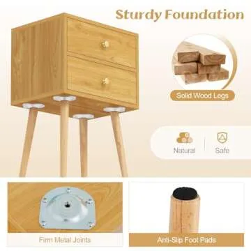 Giantex Stylish Mid Century Nightstand Set of 2