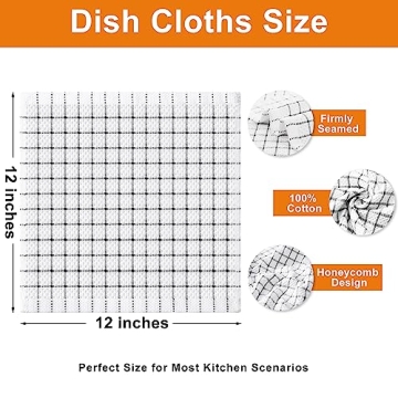 Fintale 100% Cotton Dish Cloths - Absorbent Kitchen Towels - 6 Pack