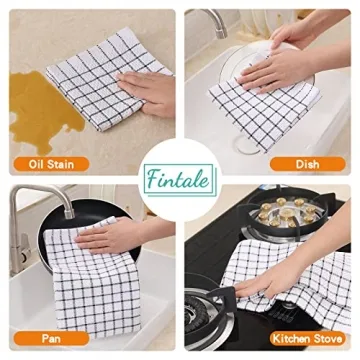 Fintale 100% Cotton Dish Cloths - Absorbent Kitchen Towels - 6 Pack