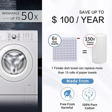 Fintale 100% Cotton Dish Cloths - Absorbent Kitchen Towels - 6 Pack