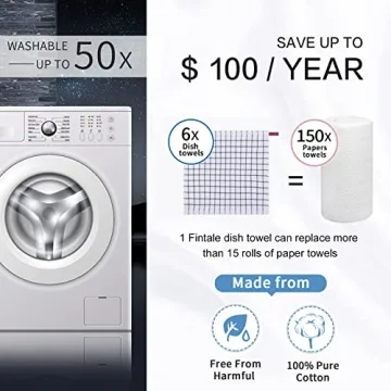 Fintale 100% Cotton Dish Cloths - Absorbent Kitchen Towels - 6 Pack