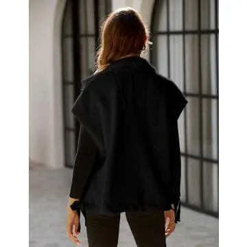 TAQCUX Sherpa Jacket for Women Casual Fleece Vest Oversized Sleeveless Outwear Warm Button Down Gilet with Pockets(Black-M)