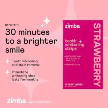 Zimba Strawberry Flavored Teeth Whitening Strips | Vegan, Enamel Safe Hydrogen Peroxide Teeth Whiten...