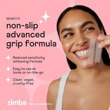 Zimba Strawberry Flavored Teeth Whitening Strips | Vegan, Enamel Safe Hydrogen Peroxide Teeth Whitener for Coffee, Wine, Tobacco, and Other Stains | 14 Day Treatment | Strawberry