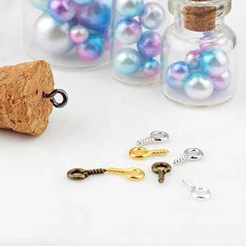 BEADIA Small Screw Eye Pins 4mmx8mm for Jewelry Making Handmade DIY (6 Colors 600pcs)