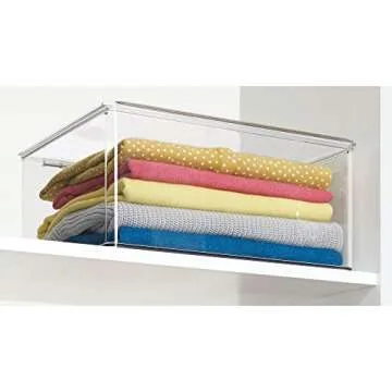 iDesign Plastic Stackable Closet Organizer with Lid, Home Organization Storage Box for Clothes, Toys, Bedroom, Dorm, Office, and More, Large, Clear