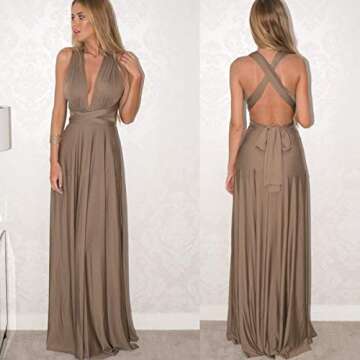 Women's Transformer Convertible Multi Way Wrap Long Prom Maxi Dress V-Neck High Low Wedding Bridesmaid Evening Party Grecian Dresses Boho Backless Halter Formal Cocktail Dance Gown Brown Small