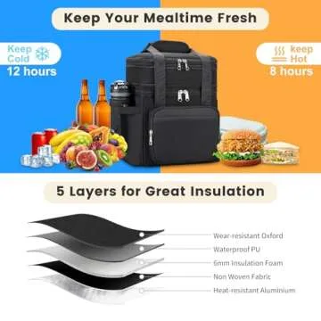 HSHPX Insulated Lunch Bag & Lunch Box for Men - Double Deck Reusable Lunch Bag for Women Tote Cooler Bag Leakproof Soft Expandable - Large Lunchbox for Work/Adult/Picnic/Outdoor(Black，15L)