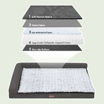 Best Baisite Memory Foam Orthopedic XL Dog Bed,Extra Large Pet Sofa Bed with Removable Washable Cover, Egg Foam Support Bolster Cushion Waterproof Lining and Non-Slip Bottom