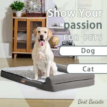 Best Baisite Memory Foam Orthopedic XL Dog Bed,Extra Large Pet Sofa Bed with Removable Washable Cover, Egg Foam Support Bolster Cushion Waterproof Lining and Non-Slip Bottom