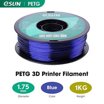 eSUN 3D 1.75mm PETG Blue Filament 1kg (2.2lb), PETG 3D Printer Filament, 1.75mm Semi-Transparent Blu...