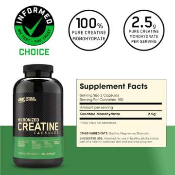 Optimum Nutrition Micronized Creatine Monohydrate Capsules, Keto Friendly, 2500mg, 300 Capsules (Packaging May Vary)