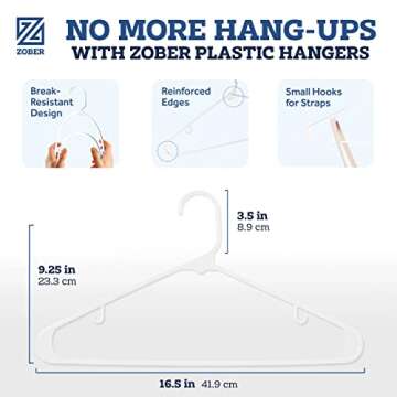 Clothes Hangers - White, Plastic Hangers 50 Pack for Shirts, Dresses, and Pants - Durable, Flexible Plastic Clothing Hangers